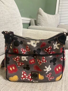 Dooney & Bourke Gray Minnie Mouse Print Shoulder Bag with Red and Yellow Accents